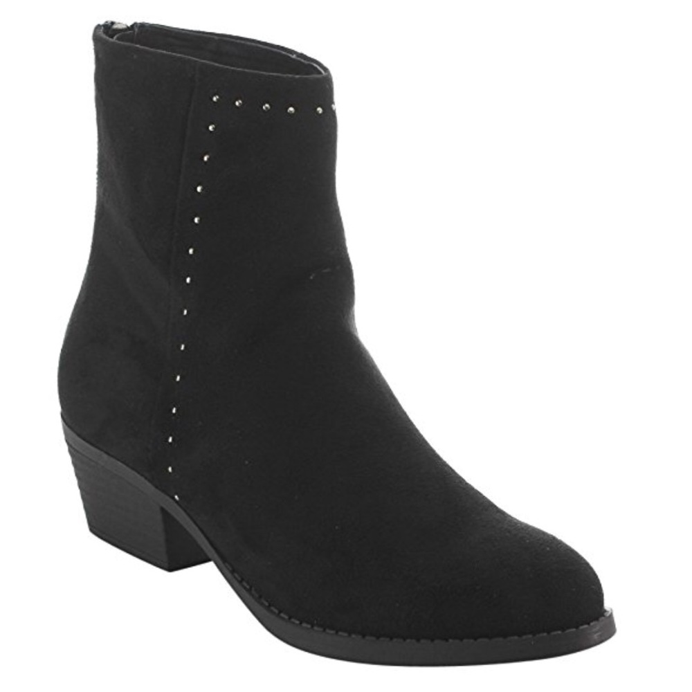 NIB Black Textile Back Zipper Studded Ankle Boots - Picture 2 of 3